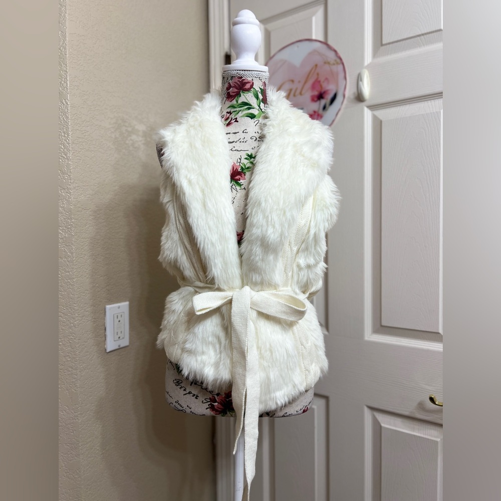 XOXO White Faux Fur Knit Vest